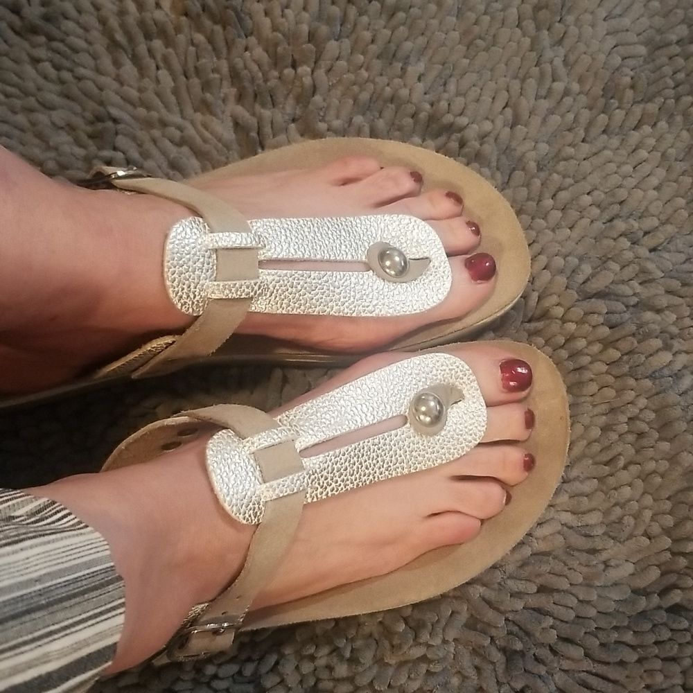 Women's  sandals white and silver well worn